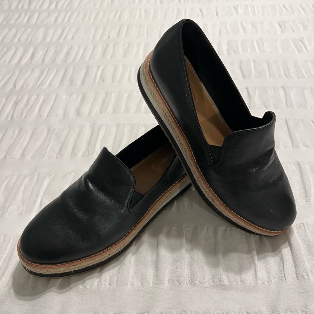 Black Leather Platform Espadrilles